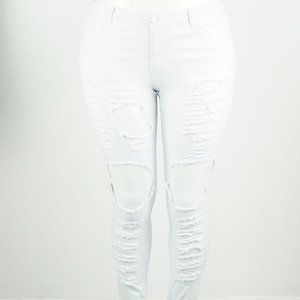 Plus Size Women Denim White Jean Distressed Stretch Skinny Jean size 18 Waist 36